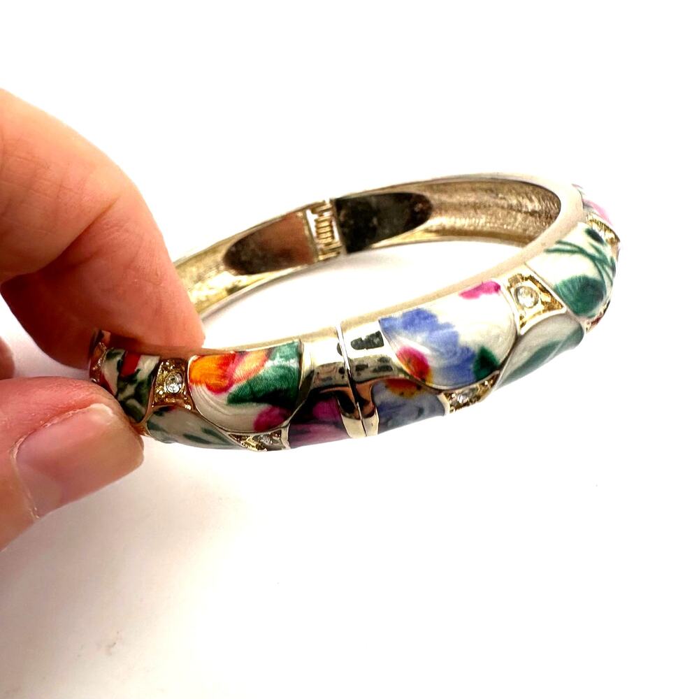 Enamel Hinge Bangle Bracelet Colorful Flowers retro Bohemian Preppy Flowers